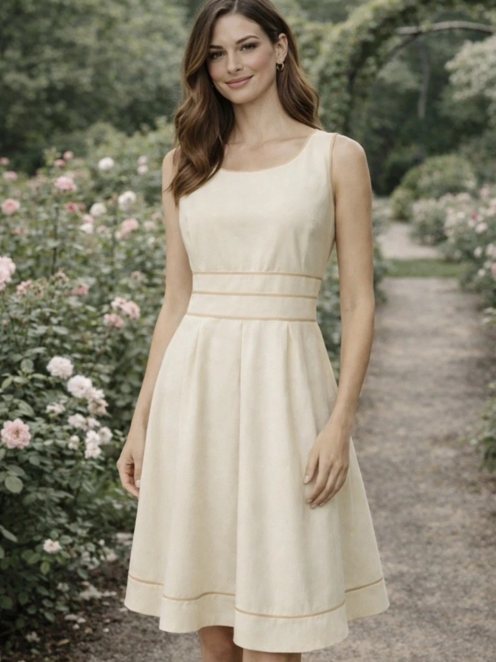 ANTONIO MELANI Cream Sleeveless A-Line Midi Dress
